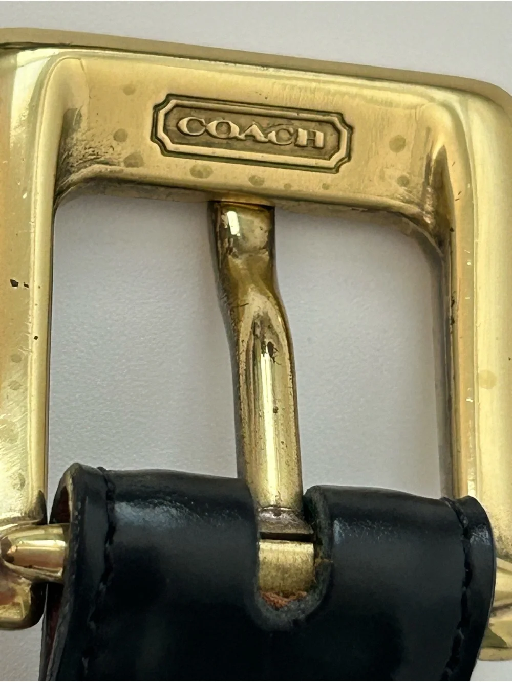 Vintage Coach Black Leather Belt USA Brass Buckle Polished Cowhide #8510 1” Wide